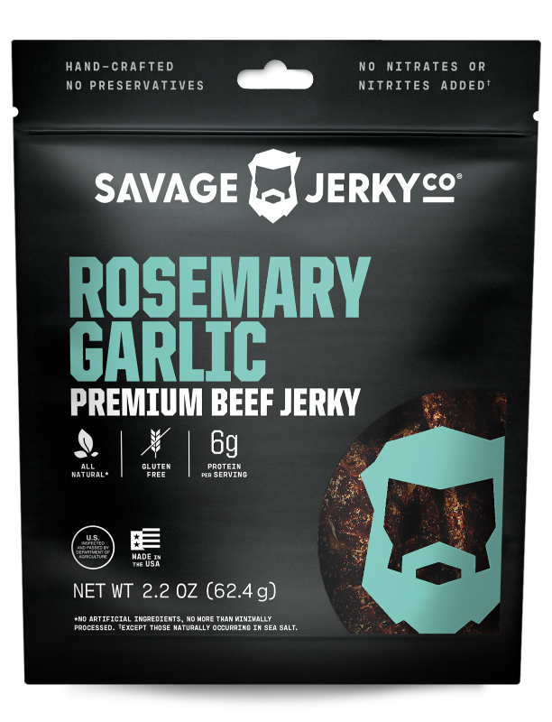 rosemary garlic beef jerky packaging front